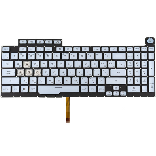 Клавиатура для ноутбука ASUS (G731GD, G731GT, G731GU) рус, серебристый, без рамки, подсветка клавиш (RGB 4, 16 pin) (ОРИГИНАЛ)