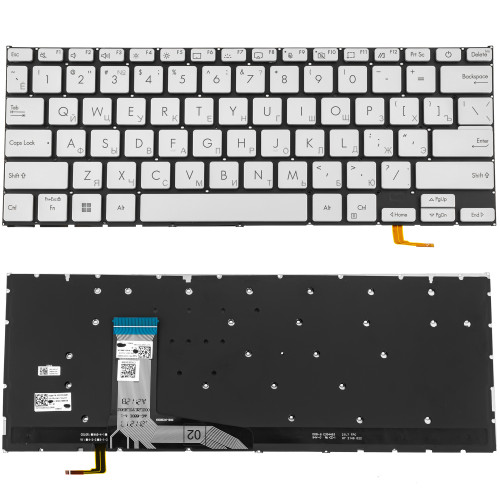 Клавиатура для ноутбука ASUS (X1402, X1403 series) rus, silver, без фрейма, подсветка клавиш