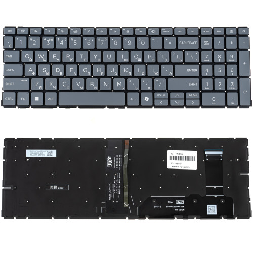 Клавіатура для ноутбука HP (EliteBook 460 G11) rus, gray, без кадру, підсвічування клавіш (copilot) (ОРИГІНАЛ)