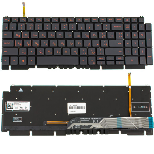 Клавіатура для ноутбука DELL (G15: 5510, 5515), rus, black, без кадру, підсвічування клавіш RED (Оригінал)