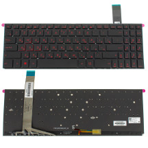 Клавіатура для ноутбука ASUS (X570 series) rus, black, без кадру, підсвічування клавіш (RED)