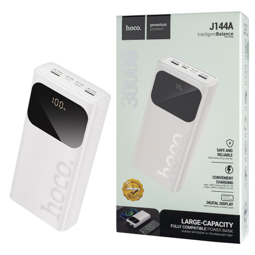 Универсальная мобильная батарея HOCO J144A Hymn, 30000mAh, white (6942007642149)