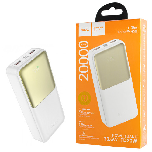 Універсальна мобільна батарея HOCO J136A Sirui, 22.5W+PD20Wi, 20000mAh, White (6942007634847)