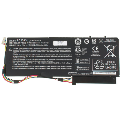 УЦІНКА! ЛОМ КОРПУСА! Оригінальна батарея для ноутбука ACER AC13A3L (Aspire: P3-131 series, TM: X313-M series) 7.6V 5280mAh 40Wh, Black