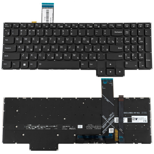 Клавіатура для ноутбука LENOVO (Legion: 5-15 series), rus, black, без фрейма, підсвічування клавішRGB (оригінал)