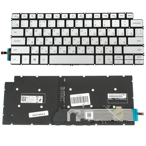 Клавиатура для ноутбука DELL (Inspiron: 5390, 5490, 7490) rus, silver, без фрейма, подсветка клавиш (ОРИГИНАЛ)