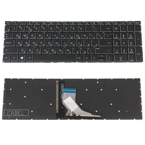 Клавіатура для ноутбука HP (250 G7, 255 G7 series) rus, black, без фрейма, підсвічування клавіш, white bezzel (оригінал)