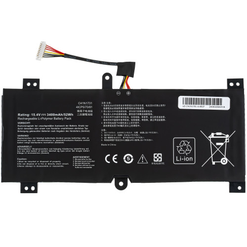 Батарея для ноутбука ASUS C41N1731 (ВЕРСИЯ 1, СМОТРЕТЬ НА УШКИ) (ROG Strix Scar II GL504GM, GL504GV) 15.4V 3400mAh 52Wh Black