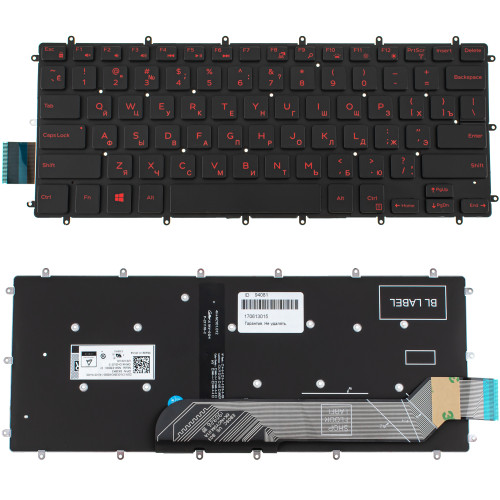 Клавіатура для ноутбука DELL (Inspiron: 5378), rus, black, без фрейма, підсвічування клавіш(RED), оригінал