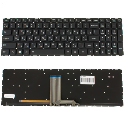 Клавіатура для ноутбука LENOVO (Yoga: 500-15IBD, 500-15ISK) rus, black, без фрейма, підсвічування клавіш