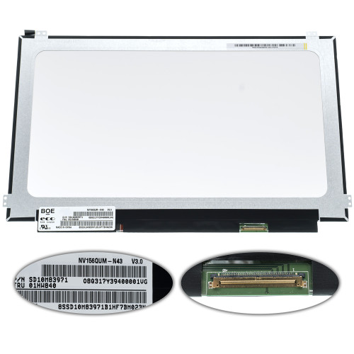Матриця 15.6 NV156QUM-N43 (3840*2160, 40pin(eDP, IPS, 300cd/m2, кольоропередача: 100%RGB), LED, SLIM(горизонтальні вушки), матова, роз'єм праворуч знизу) для ноутбука