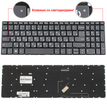 Клавіатура для ноутбука Lenovo (IdeaPad: 320-15 series) rus, onyx black, без кадру, з діодом на кнопці включення (оригінал)