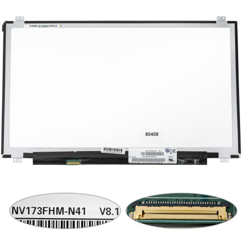 Матриця 17.3 NV173FHM-N41 (1920*1080, 30pin(eDP, IPS, 300cd/m2, кольоропередача 72%), LED, SLIM(вертикальні вушки), матова, роз'єм ліворуч знизу) для ноутбука
