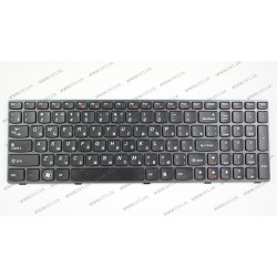 Клавиатура для ноутбука LENOVO (B570, B575, B580, B590, V570, V575, V580, Z570, Z575) rus, black, silver frame