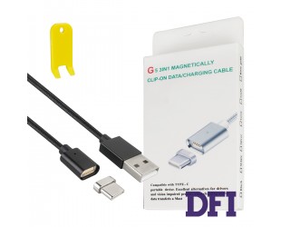Кабель Clip-On Метал для Type-C , черный  (магнитный)