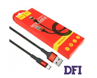 Кабель HOCO X26 USB to Type-C 2A, 1m, nylon,  aluminum connectors, Black+Red