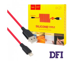 Кабель HOCO X21 Plus USB to iP 2.4A, 1m, silicone, silicone connectors, Black+Red