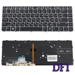 Клавиатура для ноутбука HP (EliteBook: 1040 G3) rus, black, silver frame, подсветка клавиш