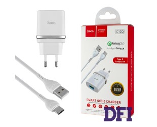 Зарядний пристрій Hoco C12Q, 1USB, QC3.0, білий (Type-C)
