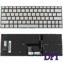 Клавіатура для ноутбука ASUS (UX334 series) rus, silver, без кадру, підсвічування клавіш (оригінал)