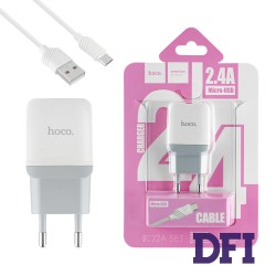 Зарядное устройство Hoco C22A , USB 2.4A , белый + (Кабель Micro USB)
