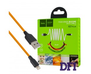 Кабель HOCO X21 Plus USB to iP 2.4A, 1m, silicone, silicone connectors, Black+Orange