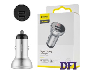 Автомобильное зарядное устройство Baseus Digital Display Dual USB 4.8A 24W Silver (CCBX-0S)