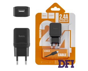 Зарядное устройство HOCO C22A, USB 2.4A, черный + (Кабель Micro USB)
