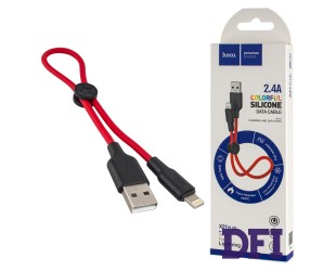 Кабель HOCO X21 Plus USB to iP 2.4A, 0.25m, silicone, silicone connectors, Black+Red