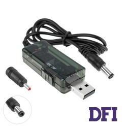 Кабель USB, повышающий напряжение с 5V до 9v/12v, (переключатель)+(переходник DC 5.5*2.5 и 3.5*1.5)