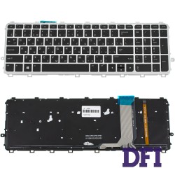 Клавиатура для ноутбука HP (Envy: 15-J, 15T-J, 15Z-J, 17-J, 17T-J series) rus, black, silver frame, подсветка клавиш