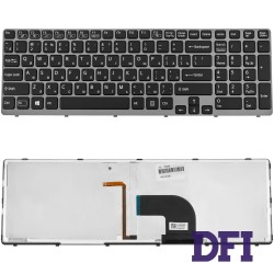 Клавиатура для ноутбука SONY (E15, E17, SVE15, SVE17) rus, black, silver frame, подсветка клавиш