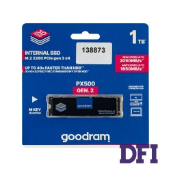 Жорсткий диск M.2 2280 SSD 1Tb Goodram PX500 Series, NVMe, PCI Express 3.0 x4, 3D NAND TLC,  зап/чт. - 1650/2050Мб/с (SSDPR-PX500-01T-80-G2)