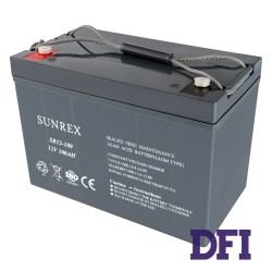 Акумуляторна батарея SUNREX SR12-100, Ємність: 100Ah, 12V, 27kg, AGM battery, розміри: 307х169х211мм (ДБЖ UPS)