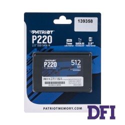 Жесткий диск 2.5 SSD  512b Patriot P220 Series, P220S512G25, TLC 3D, SATA-III 6Gb/s, зап/чт. - 500/550мб/с