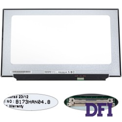 Матриця 17.3  B173HAN04.8  (1920*1080, 30pin(eDP, IPS, 220 cd/m2, кольоропередача 45%), LED, SLIM(без планок та вушок), матова, роз'єм праворуч знизу) для ноутбука
