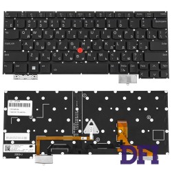 Клавіатура для ноутбука Lenovo (ThinkPad: X13s) rus, black, підсвічування клавіш, без фрейму (ОРИГІНАЛ)