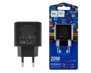 Зарядное устройство HOCO CS14A, 1USB-C/1USB, PD/QC, 20W, black (6942007603898)