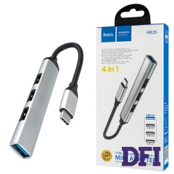 USB HUB Hoco HB26 4 in 1 adapter (Type-C to USB3.0+USB2.0*3) Silver