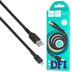 Кабель HOCO U110 USB to iP 2.4A, 1.2m, nylon, aluminum connectors, Black (6931474770561)
