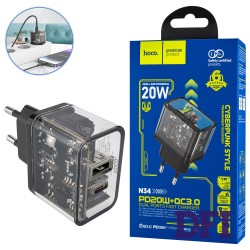 Зарядное устройство HOCO N34 Dazzling (dual-port) PD20W+QC3.0, Black