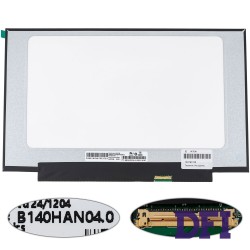 УЦЕНКА ! Матрица 14.0 B140HAN04.0 (1920*1080, 30pin(eDP, IPS, 250cd/m2, 45% NTSC), LED, SLIM (без планок и ушек), матовая, разъем справа внизу, дп=220 (narrow border)) для ноутбука